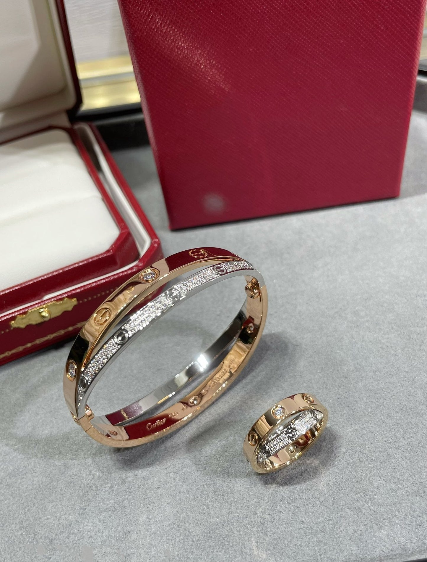 [Angela Jewellery]LOVE PINK GOLD SILVER DIAMOND DOUBLE RING