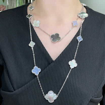 [Angela Jewellery]CLOVER 16 MOTIF CHALCEDONY MOP SILVER NECKLACE
