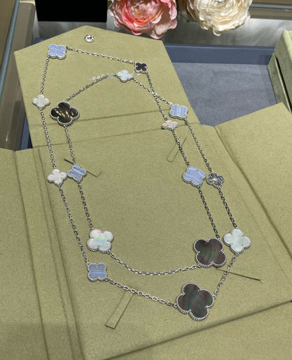 [Angela Jewellery]CLOVER 16 MOTIF CHALCEDONY MOP SILVER NECKLACE