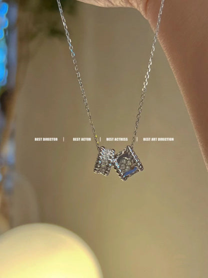 [Angela Jewellery]PERLEE DOUBLE PENDANT SILVER DIAMOND NECKLACE