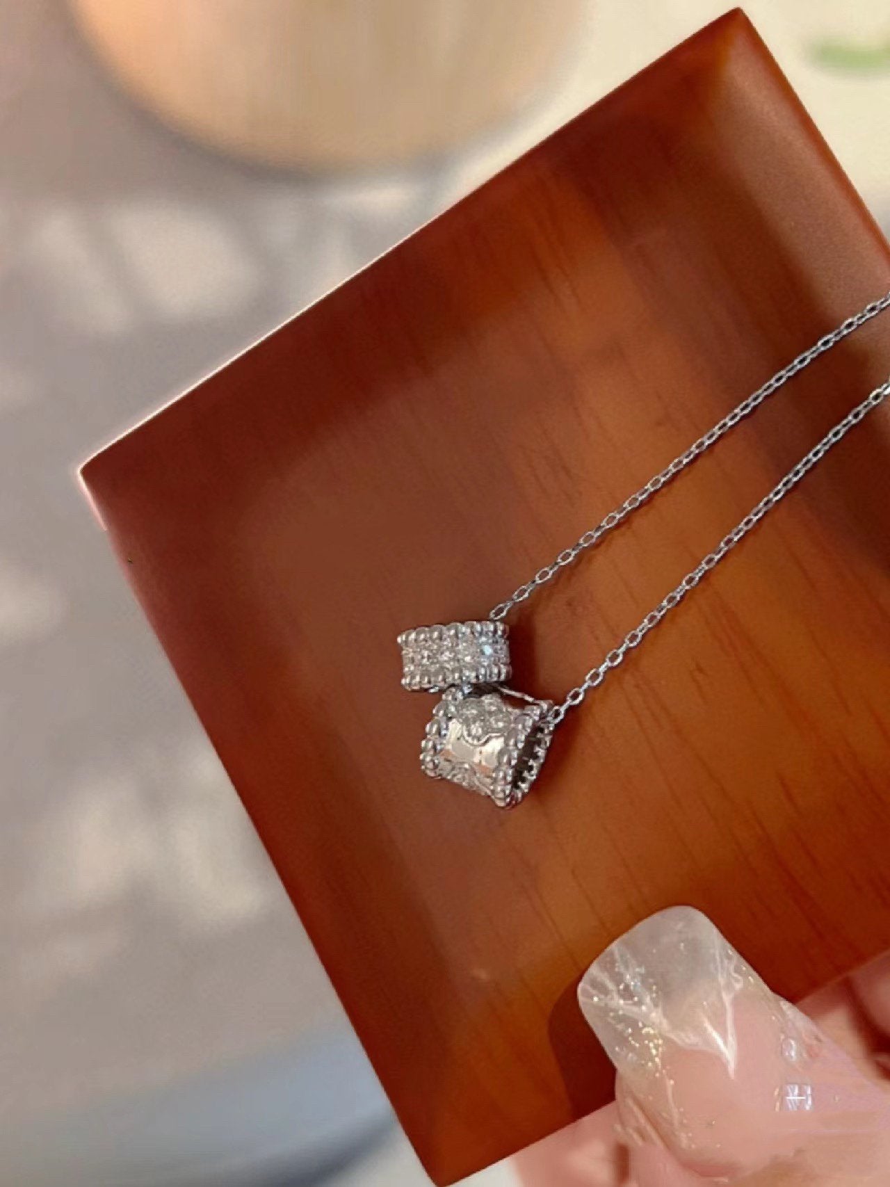 [Angela Jewellery]PERLEE DOUBLE PENDANT SILVER DIAMOND NECKLACE