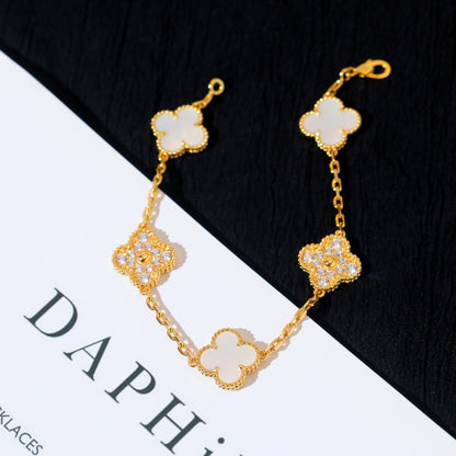 [Angela Jewellery]CLOVER BRACELET 5 MOTIF WHITE MOP DIAMOND