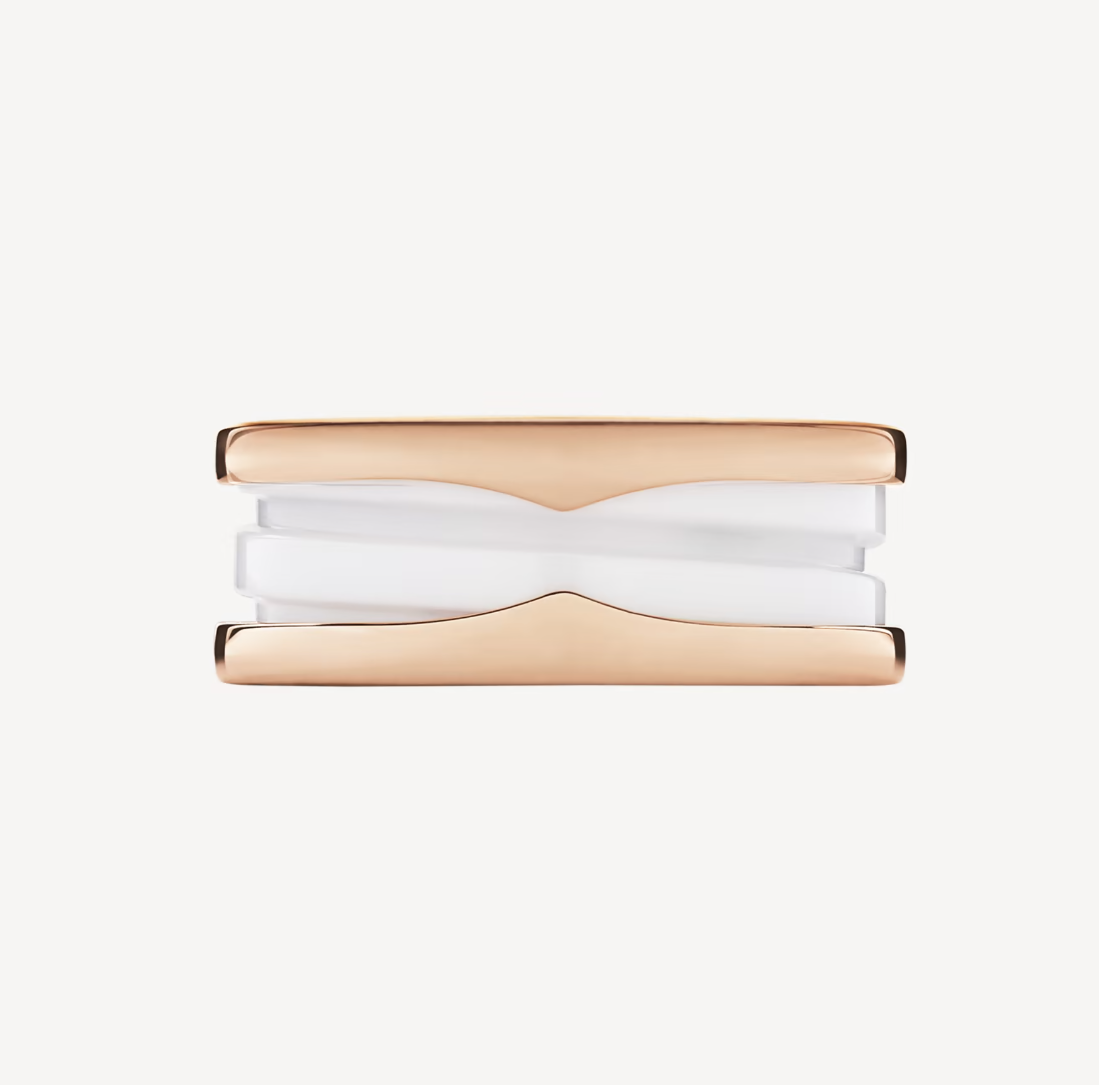 [Angela Jewellery]ZERO 1 TWO-BAND LOOPS AND WHITE CERAMIC SPIRAL PINK GOLD RING