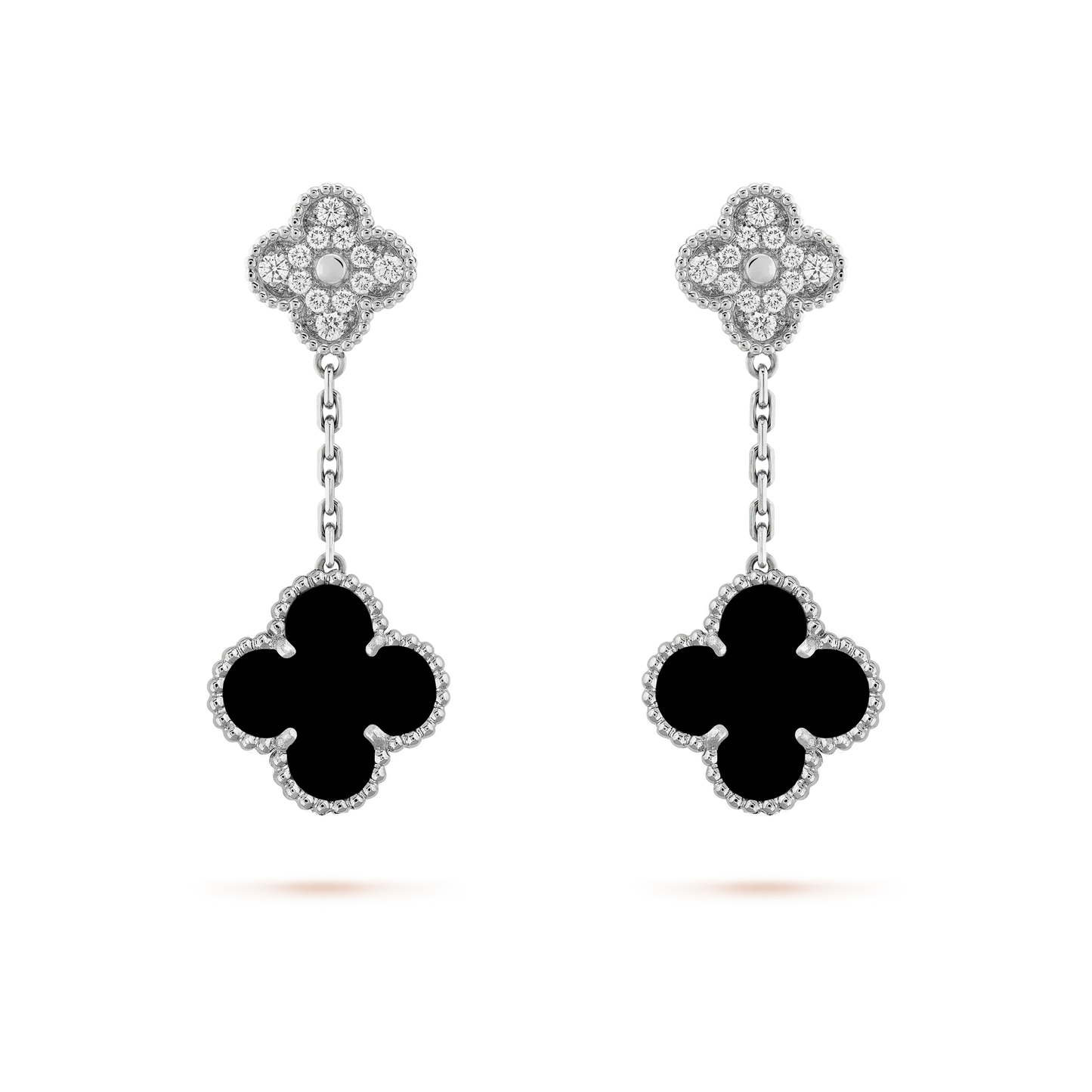 [Angela Jewellery]CLOVER 2 MOTIFS  DIAMOND ONYX EARRINGS SILVER