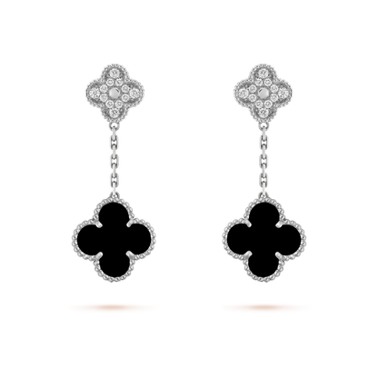 [Angela Jewellery]CLOVER 2 MOTIFS  DIAMOND ONYX EARRINGS SILVER