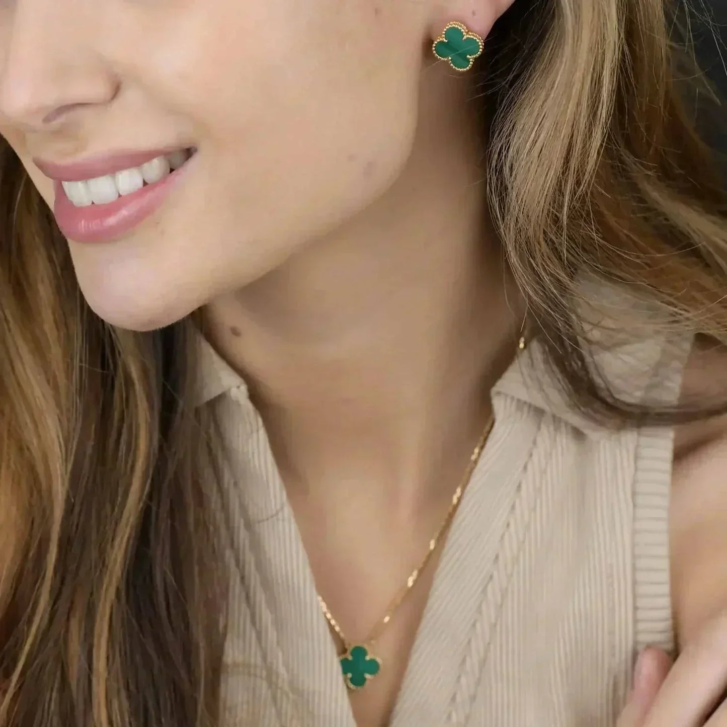 [Angela Jewellery]CLOVER MINI 9.5MM MALACHITE  EARRINGS