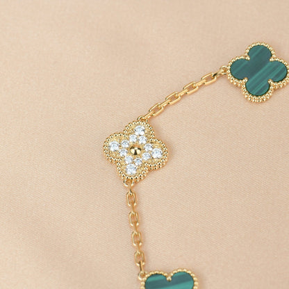 [Angela Jewellery]CLOVER  5 MOTIF MALACHITE DIAMOND BRACELET