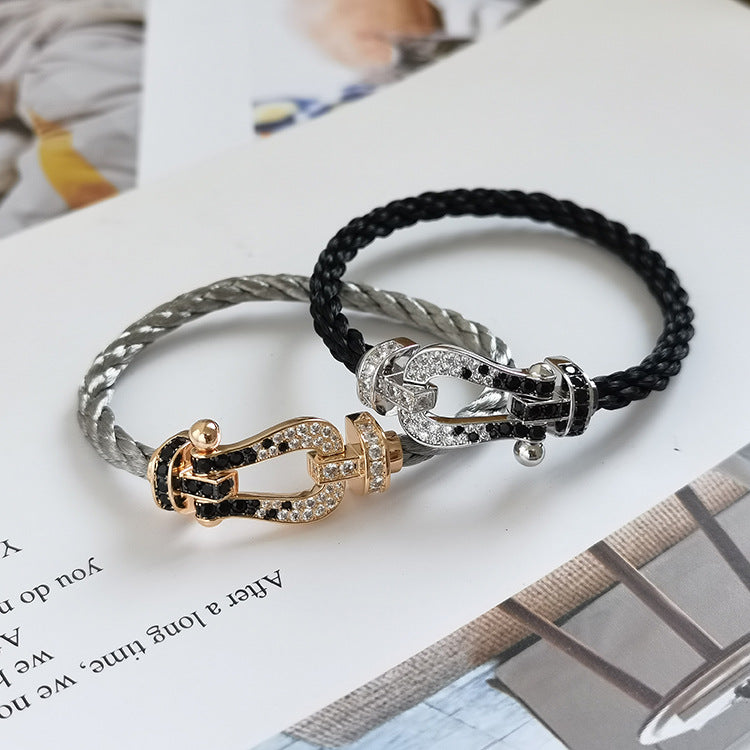 [Angela Jewellery]FORCE LARGE HORSESHOE BLACK WHITE DIAMOND BRACELET SILVER