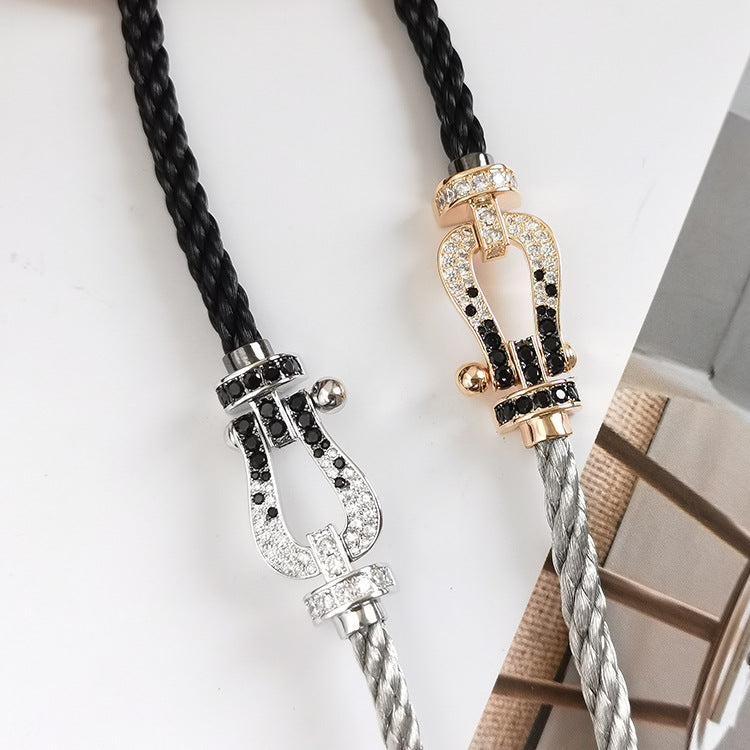 [Angela Jewellery]FORCE LARGE HORSESHOE BLACK WHITE DIAMOND BRACELET SILVER