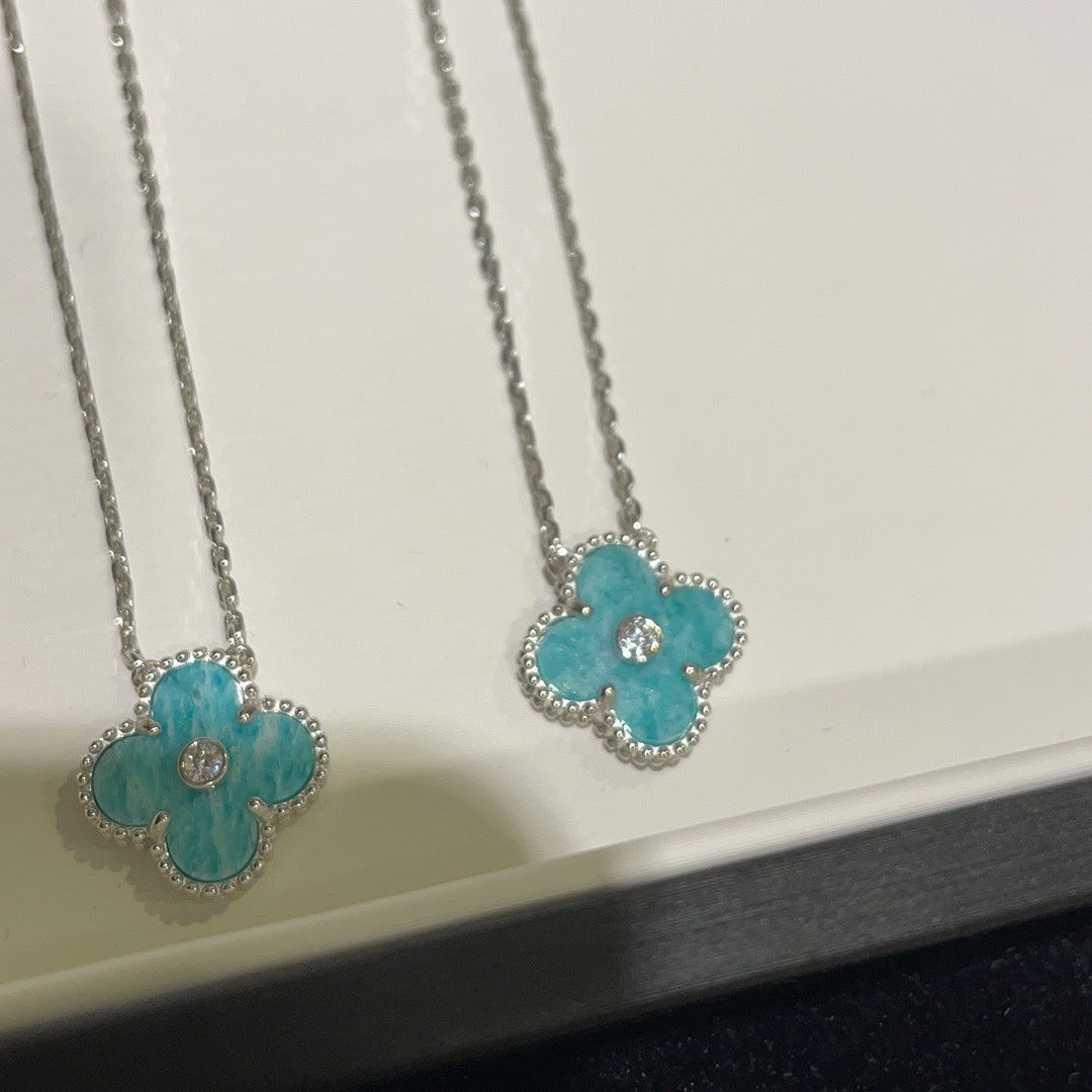 [Angela Jewellery]CLOVER 15MM DIAMOND SVRES PORCELAIN  NECKLACE SILVER