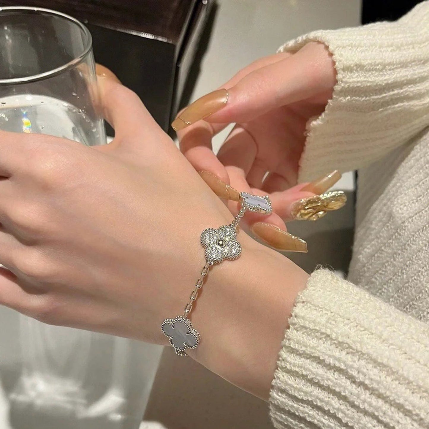 [Angela Jewellery]CLOVER  5 MOTIF DIAMOND PURPLE CHALCEDONY BRACELET SILVER
