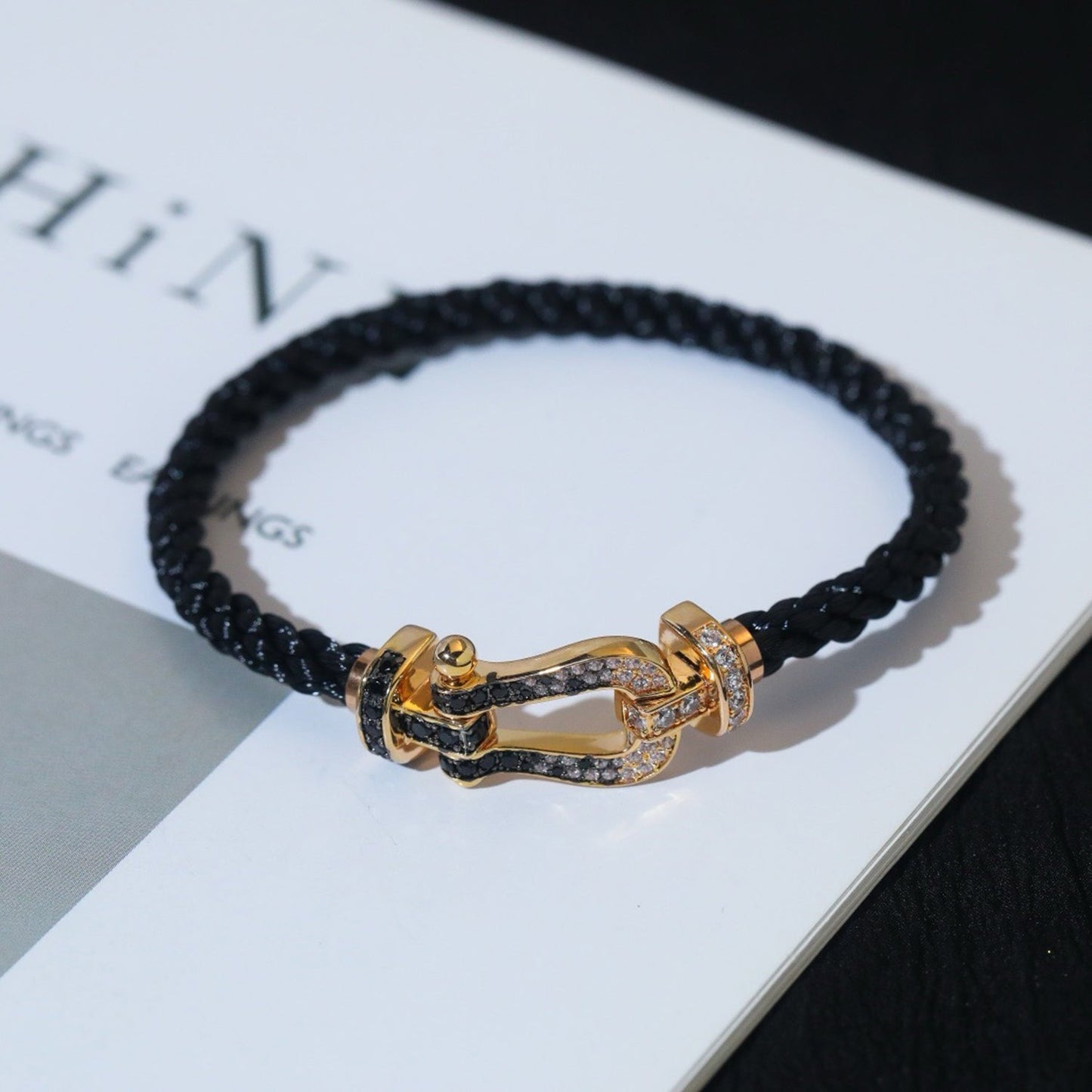 [Angela Jewellery]FORCE LARGE HORSESHOE BLACK WHITE DIAMOND BRACELET SILVER
