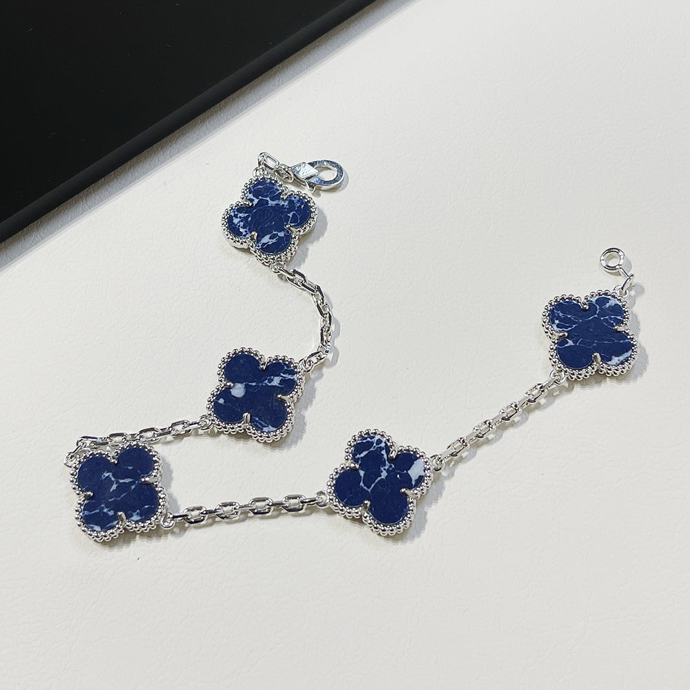 [Angela Jewellery]CLOVER 5 MOTIF PIETERSITE SILVER BRACELET