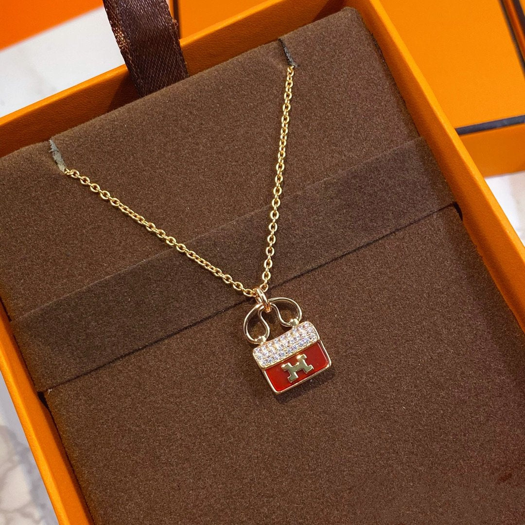 [Angela Jewellery]CONSTANCE RED PEDANT PINK GOLD NECKLACE