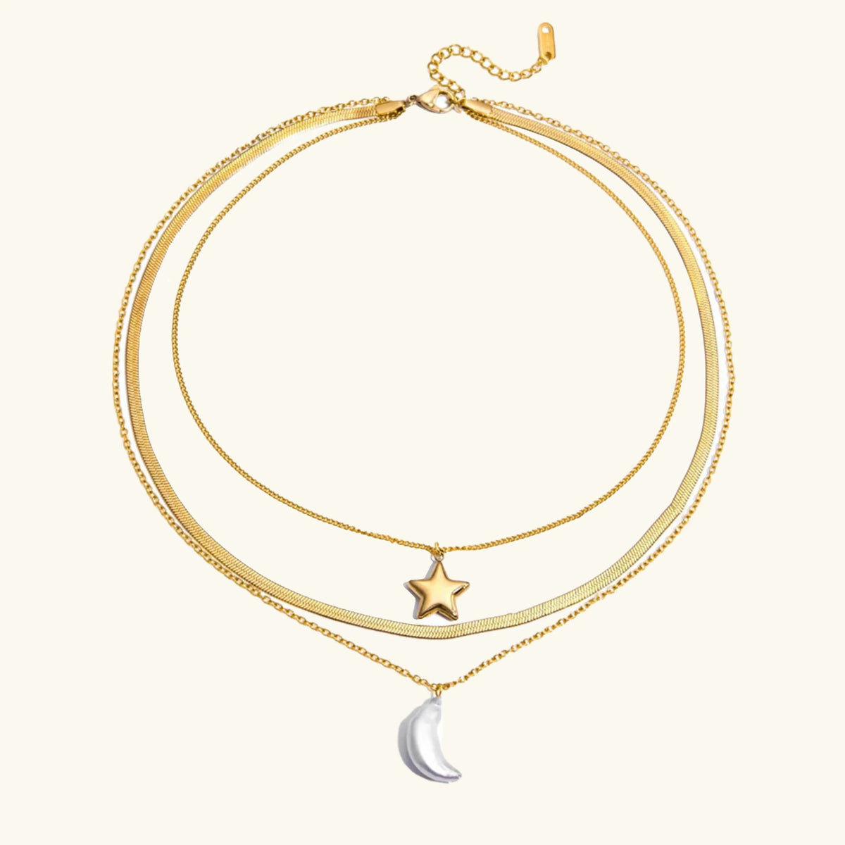 Cirra Sun & Moon Layered Gold Necklace