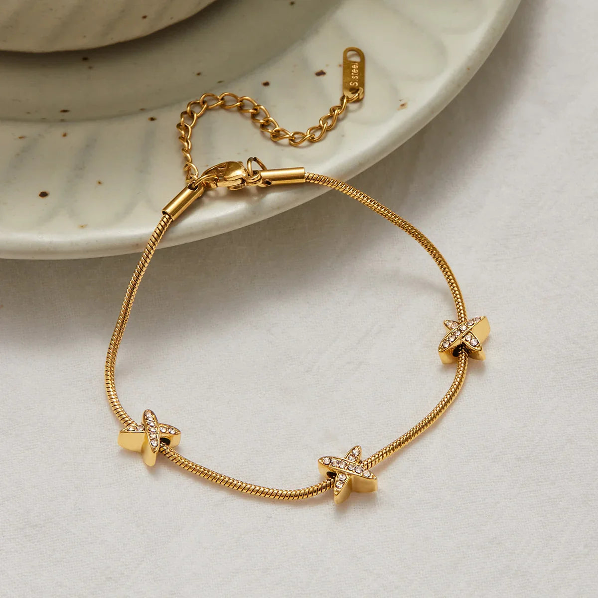 Brienne Diamond Cross Herringbone Bracelet