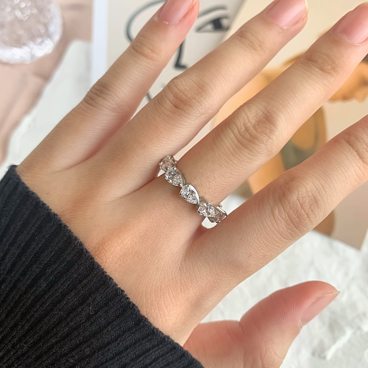 Angela Jewelry]Exquisite Pear Cut Tennis Ring