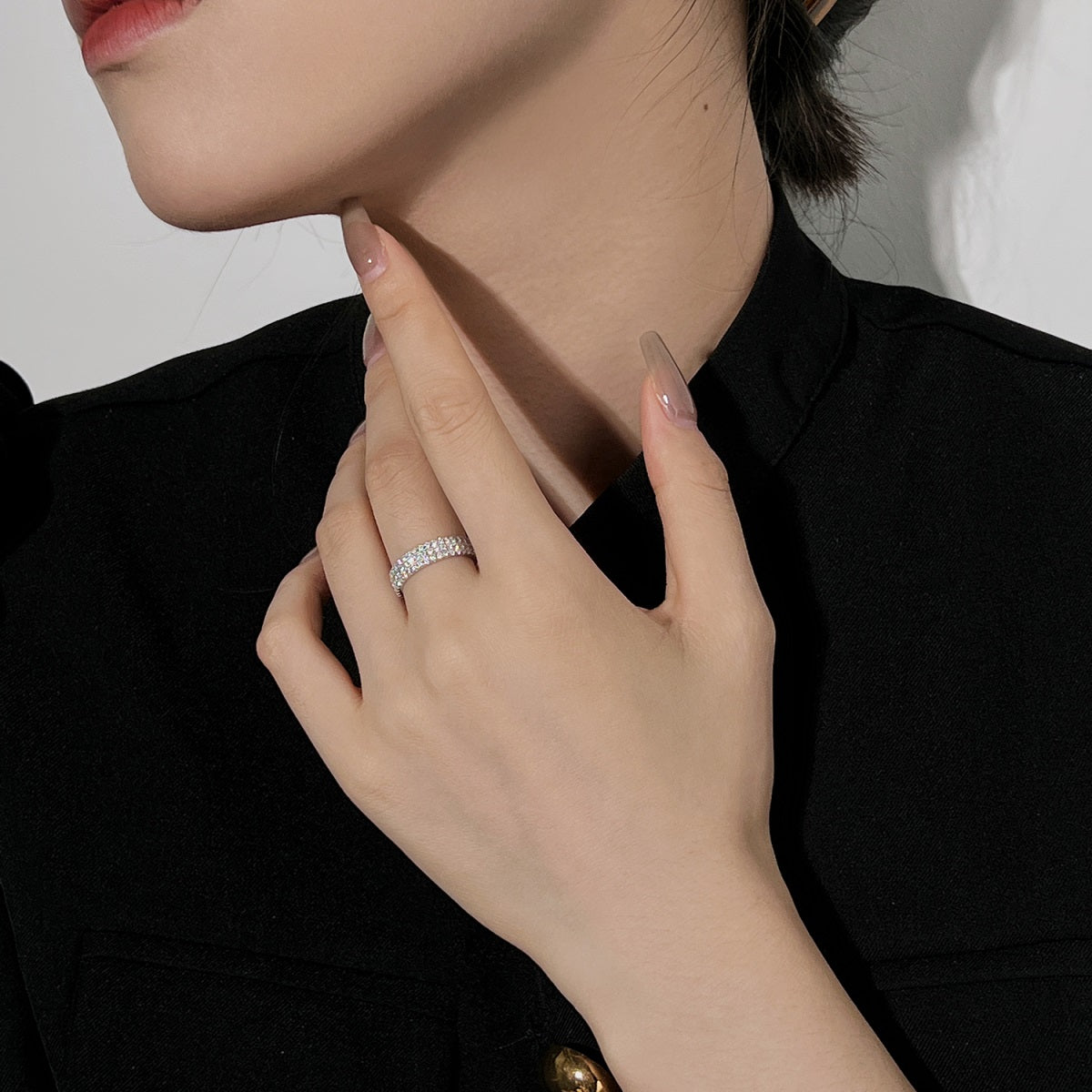 Angela Jewelry]Dainty Round Cut Tennis Ring