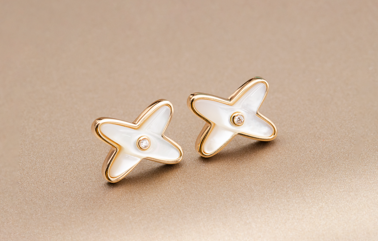 [Angela Jewellery]JEUX DE WHITE MOP PINK GOLD DIAMOND EARRINGS