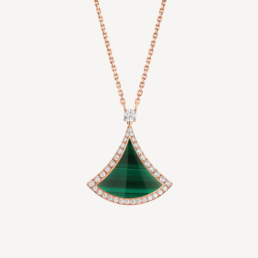 [Angela Jewellery]DREAM MALACHITE DIAMOND PAVED PINK GOLD NECKLACE