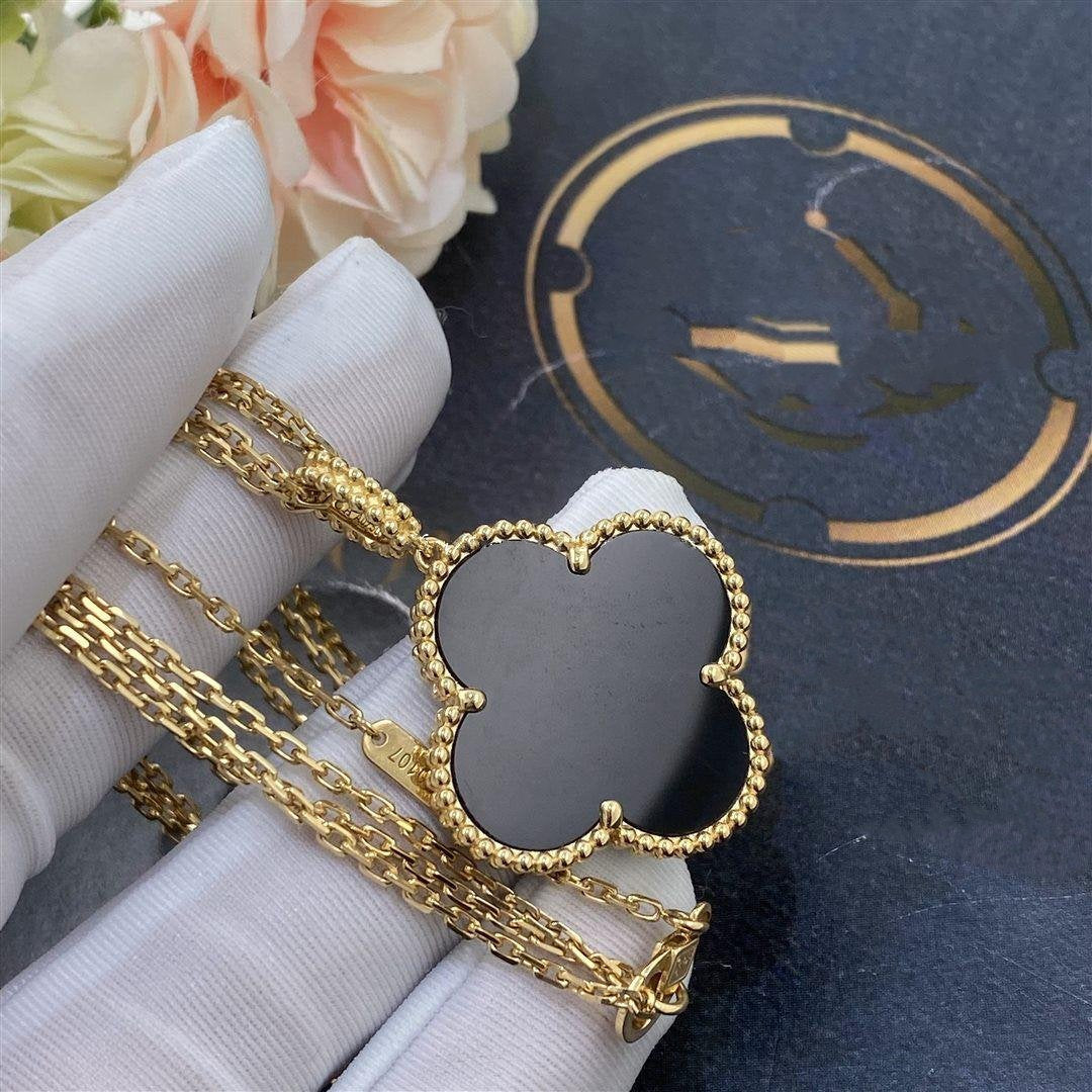 [Angela Jewellery]CLOVER 25MM GOLD ONYX BIG CLOVER NECKLACE
