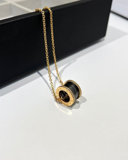 [Angela Jewellery]ZERO 1 BLACK CERAMIC DIAMOND PINK GOLD NECKLACE