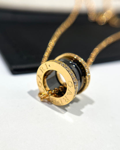 [Angela Jewellery]ZERO 1 BLACK CERAMIC DIAMOND PINK GOLD NECKLACE